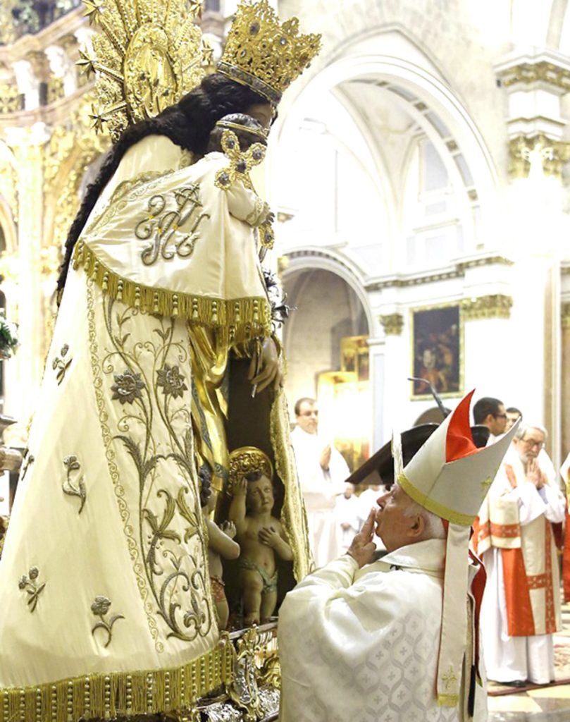 At the Valencia Basilica, the Cardinal blesses the Lady of the Foresaken, a Valencian tradition