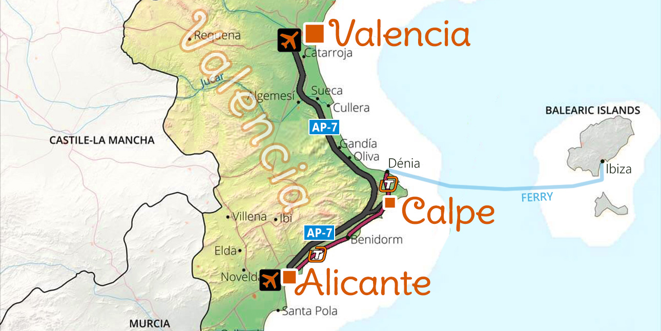 Getting to Calpe by road or by coast light rail